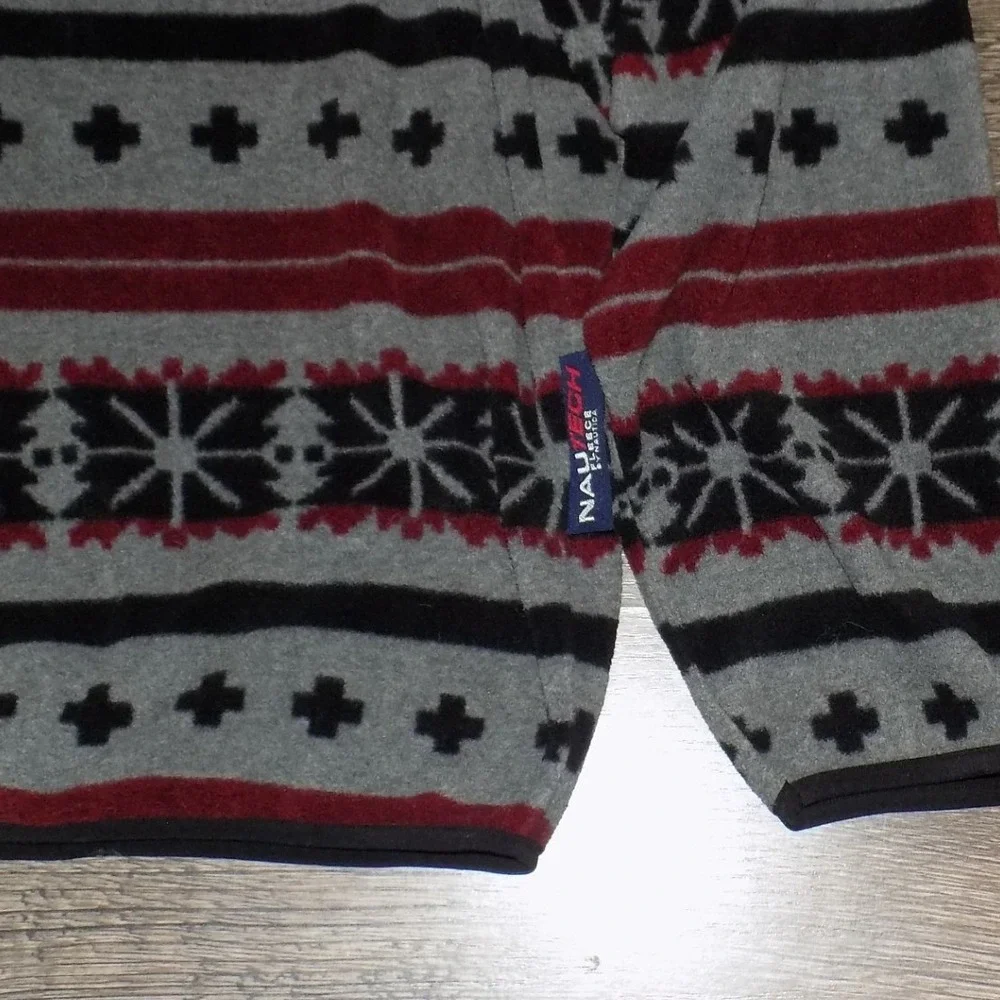 Nautica Fleece Quarter Zip Mens XL Grey Red Black Good Fair Isle Pullover